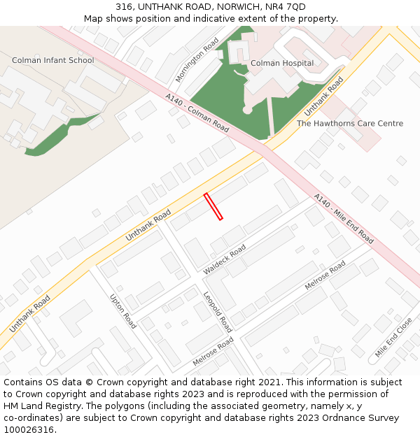 316, UNTHANK ROAD, NORWICH, NR4 7QD: Location map and indicative extent of plot