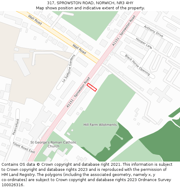 317, SPROWSTON ROAD, NORWICH, NR3 4HY: Location map and indicative extent of plot