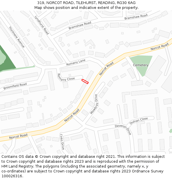 319, NORCOT ROAD, TILEHURST, READING, RG30 6AG: Location map and indicative extent of plot
