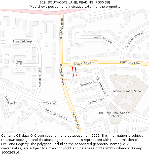 319, SOUTHCOTE LANE, READING, RG30 3BJ: Location map and indicative extent of plot