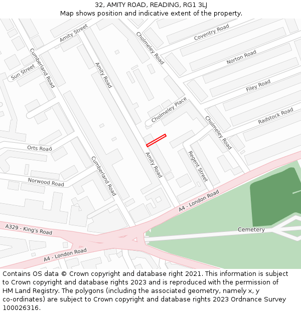 32, AMITY ROAD, READING, RG1 3LJ: Location map and indicative extent of plot