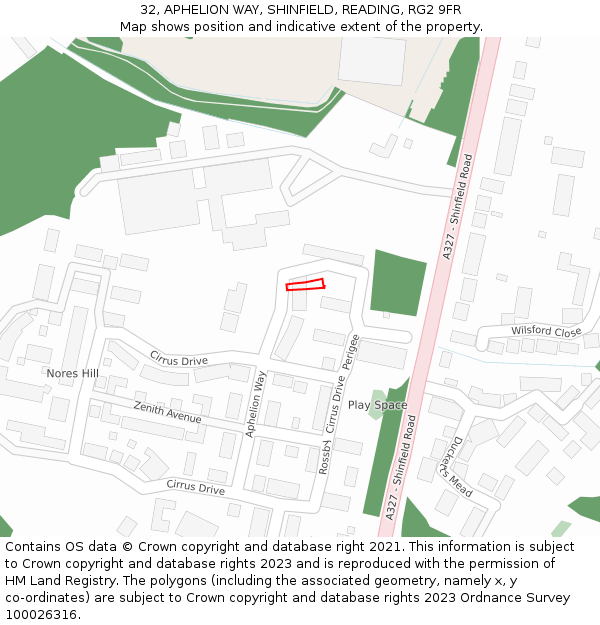 32, APHELION WAY, SHINFIELD, READING, RG2 9FR: Location map and indicative extent of plot