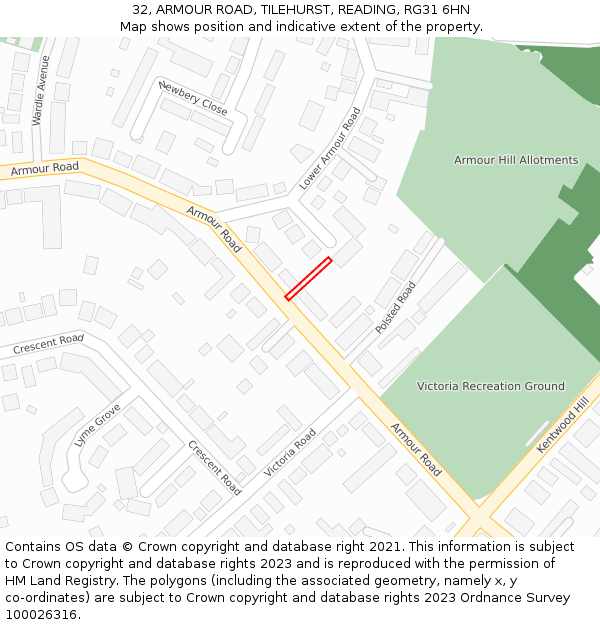 32, ARMOUR ROAD, TILEHURST, READING, RG31 6HN: Location map and indicative extent of plot