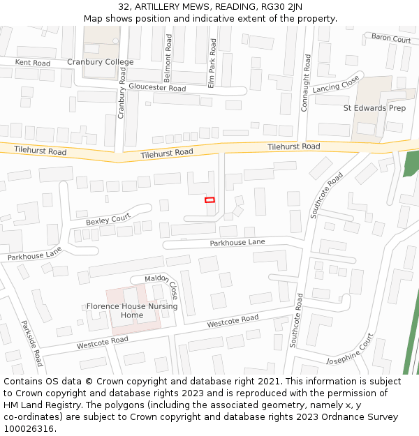 32, ARTILLERY MEWS, READING, RG30 2JN: Location map and indicative extent of plot