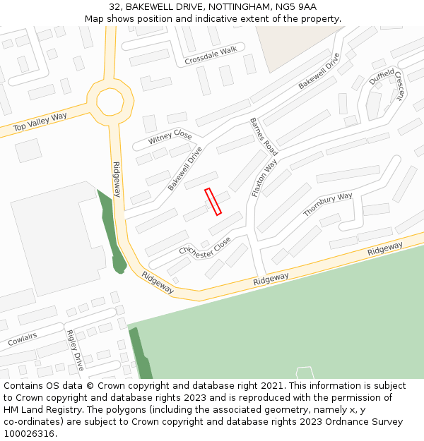 32, BAKEWELL DRIVE, NOTTINGHAM, NG5 9AA: Location map and indicative extent of plot