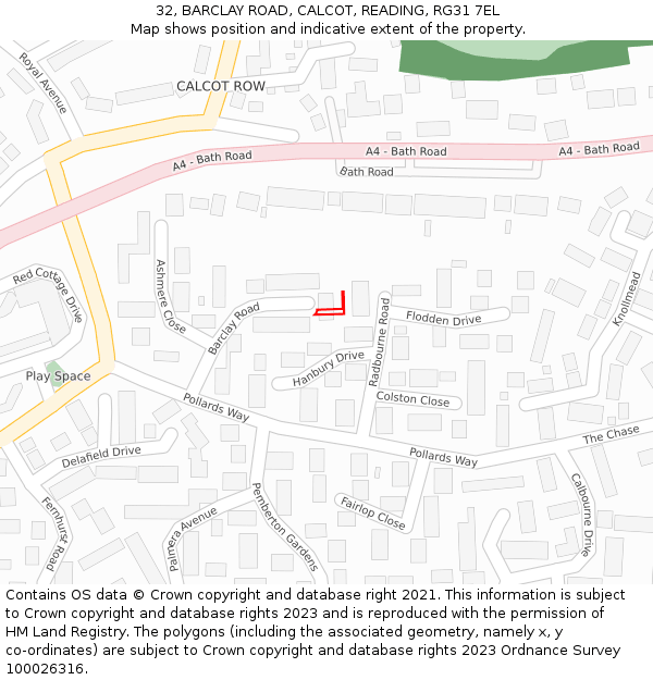 32, BARCLAY ROAD, CALCOT, READING, RG31 7EL: Location map and indicative extent of plot