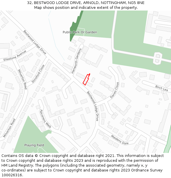 32, BESTWOOD LODGE DRIVE, ARNOLD, NOTTINGHAM, NG5 8NE: Location map and indicative extent of plot