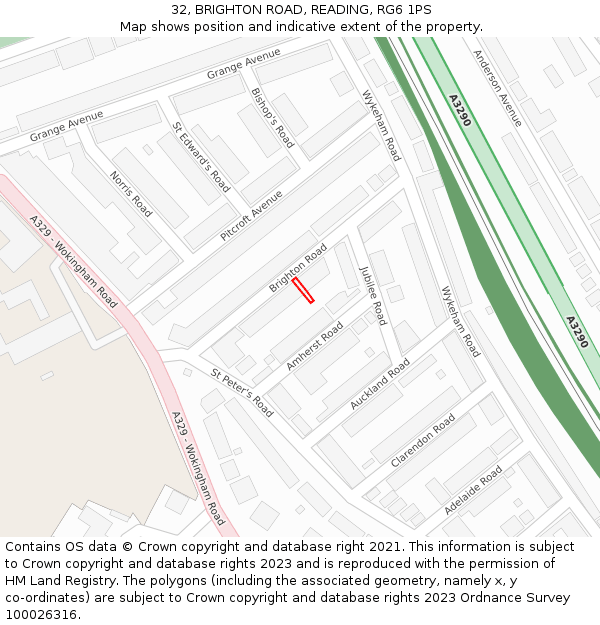32, BRIGHTON ROAD, READING, RG6 1PS: Location map and indicative extent of plot