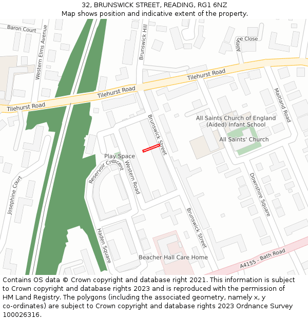 32, BRUNSWICK STREET, READING, RG1 6NZ: Location map and indicative extent of plot