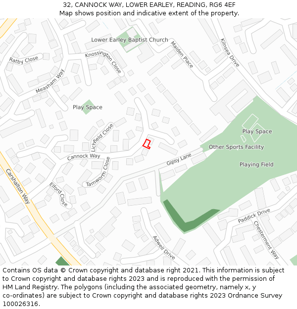 32, CANNOCK WAY, LOWER EARLEY, READING, RG6 4EF: Location map and indicative extent of plot