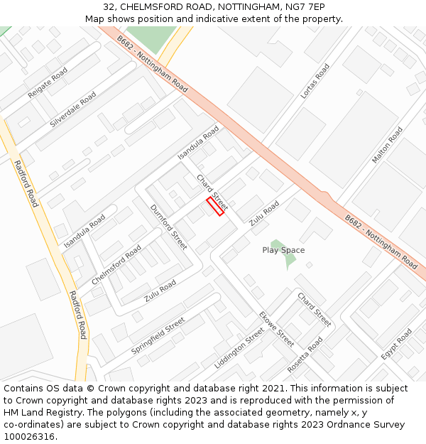 32, CHELMSFORD ROAD, NOTTINGHAM, NG7 7EP: Location map and indicative extent of plot