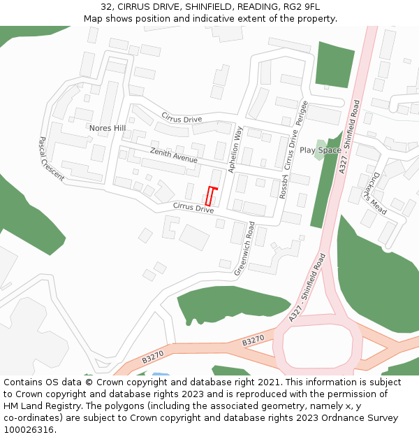 32, CIRRUS DRIVE, SHINFIELD, READING, RG2 9FL: Location map and indicative extent of plot