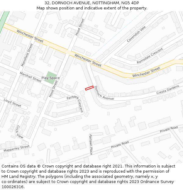 32, DORNOCH AVENUE, NOTTINGHAM, NG5 4DP: Location map and indicative extent of plot