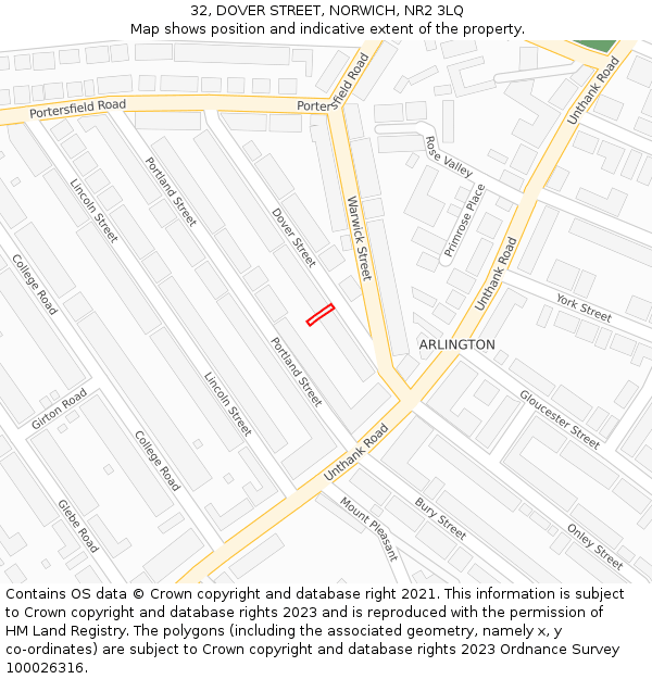 32, DOVER STREET, NORWICH, NR2 3LQ: Location map and indicative extent of plot