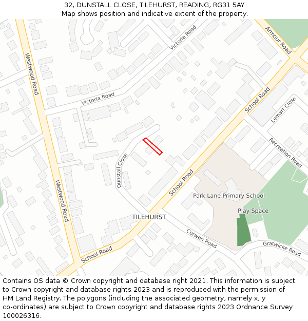 32, DUNSTALL CLOSE, TILEHURST, READING, RG31 5AY: Location map and indicative extent of plot