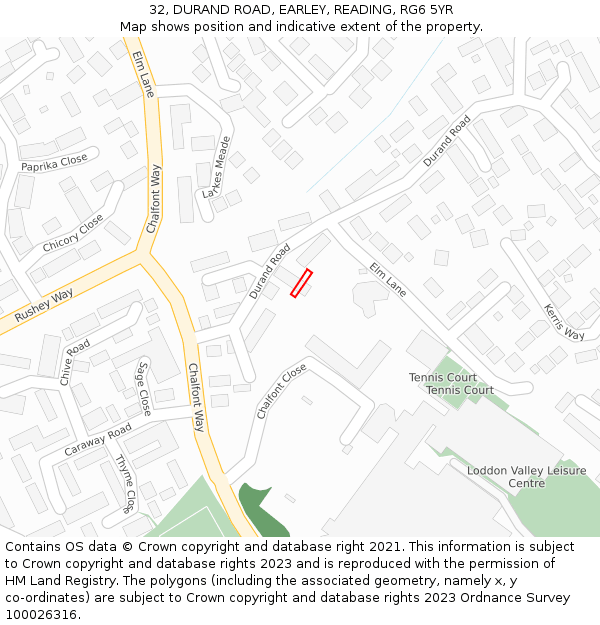 32, DURAND ROAD, EARLEY, READING, RG6 5YR: Location map and indicative extent of plot