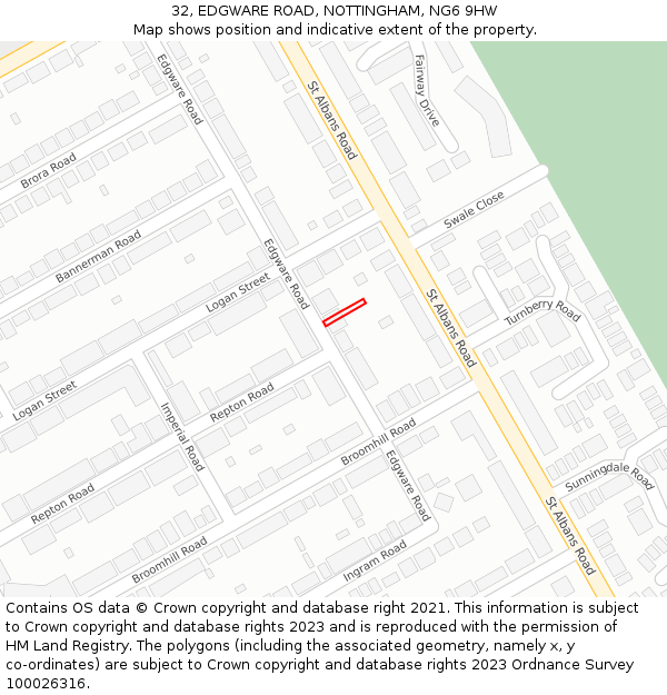 32, EDGWARE ROAD, NOTTINGHAM, NG6 9HW: Location map and indicative extent of plot