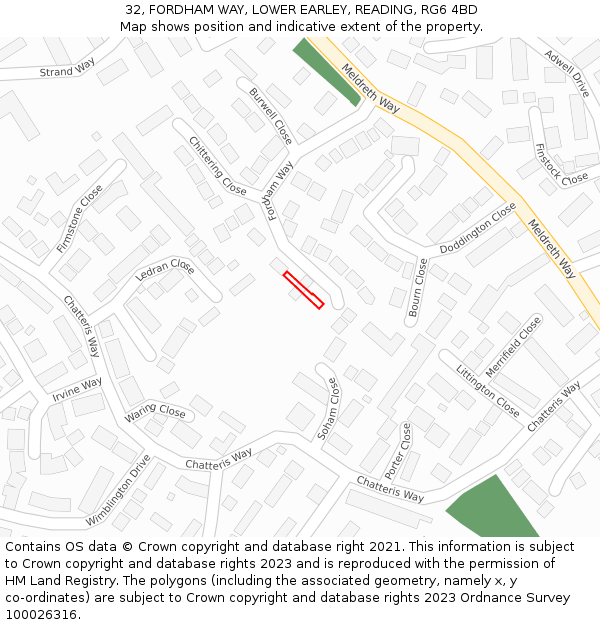 32, FORDHAM WAY, LOWER EARLEY, READING, RG6 4BD: Location map and indicative extent of plot