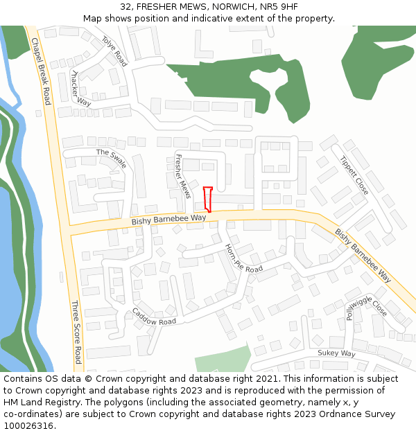 32, FRESHER MEWS, NORWICH, NR5 9HF: Location map and indicative extent of plot