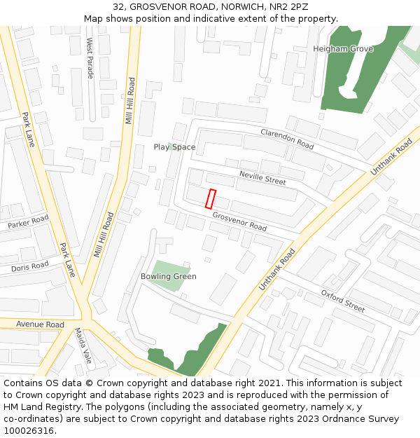 32, GROSVENOR ROAD, NORWICH, NR2 2PZ: Location map and indicative extent of plot