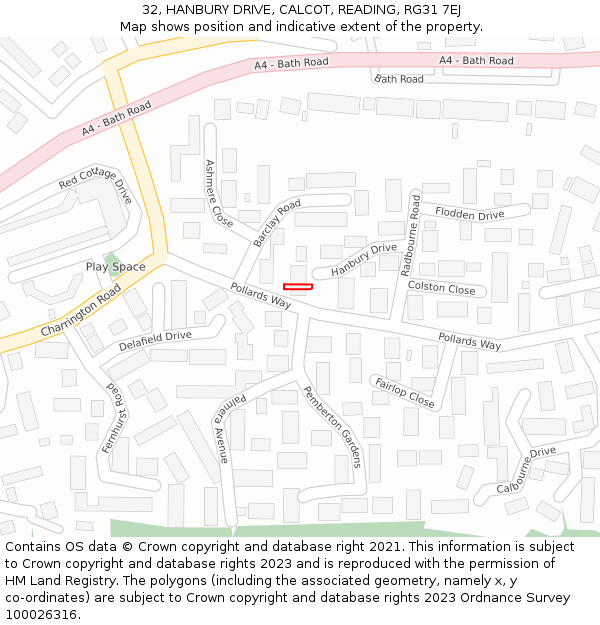 32, HANBURY DRIVE, CALCOT, READING, RG31 7EJ: Location map and indicative extent of plot