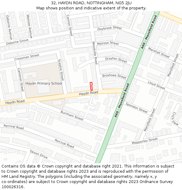 32, HAYDN ROAD, NOTTINGHAM, NG5 2JU: Location map and indicative extent of plot