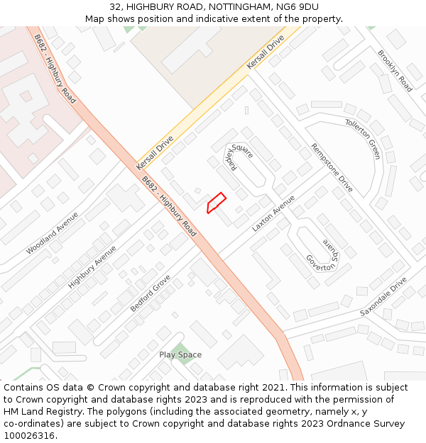 32, HIGHBURY ROAD, NOTTINGHAM, NG6 9DU: Location map and indicative extent of plot