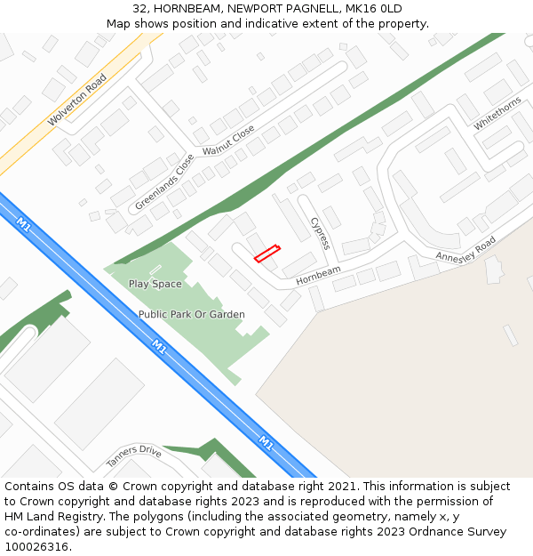 32, HORNBEAM, NEWPORT PAGNELL, MK16 0LD: Location map and indicative extent of plot