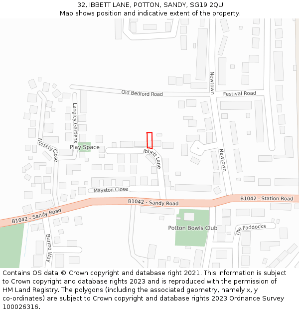 32, IBBETT LANE, POTTON, SANDY, SG19 2QU: Location map and indicative extent of plot