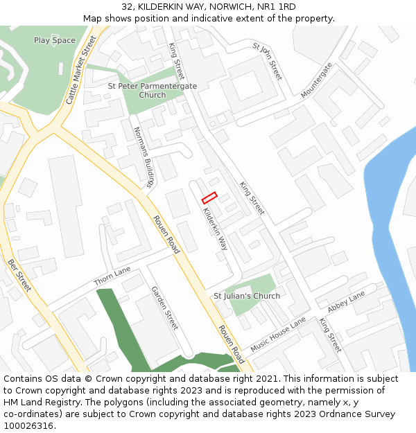 32, KILDERKIN WAY, NORWICH, NR1 1RD: Location map and indicative extent of plot