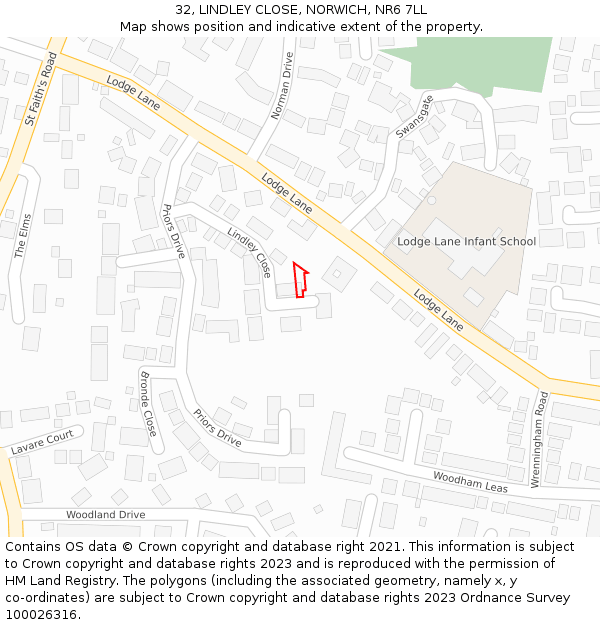 32, LINDLEY CLOSE, NORWICH, NR6 7LL: Location map and indicative extent of plot