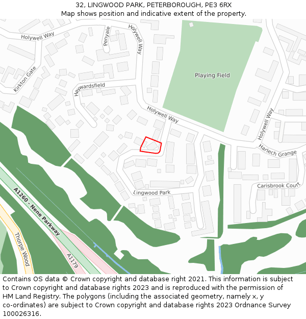 32, LINGWOOD PARK, PETERBOROUGH, PE3 6RX: Location map and indicative extent of plot