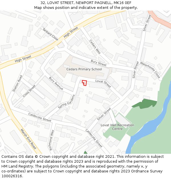 32, LOVAT STREET, NEWPORT PAGNELL, MK16 0EF: Location map and indicative extent of plot