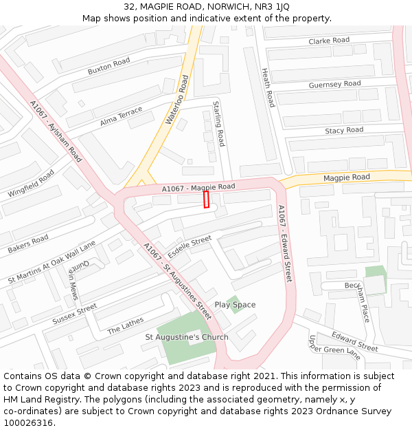 32, MAGPIE ROAD, NORWICH, NR3 1JQ: Location map and indicative extent of plot