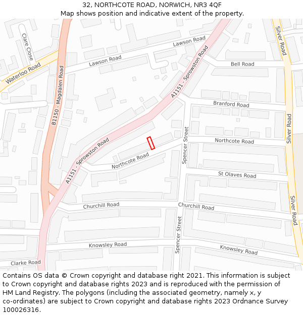32, NORTHCOTE ROAD, NORWICH, NR3 4QF: Location map and indicative extent of plot