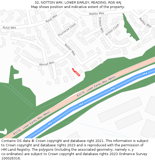 32, NOTTON WAY, LOWER EARLEY, READING, RG6 4AJ: Location map and indicative extent of plot