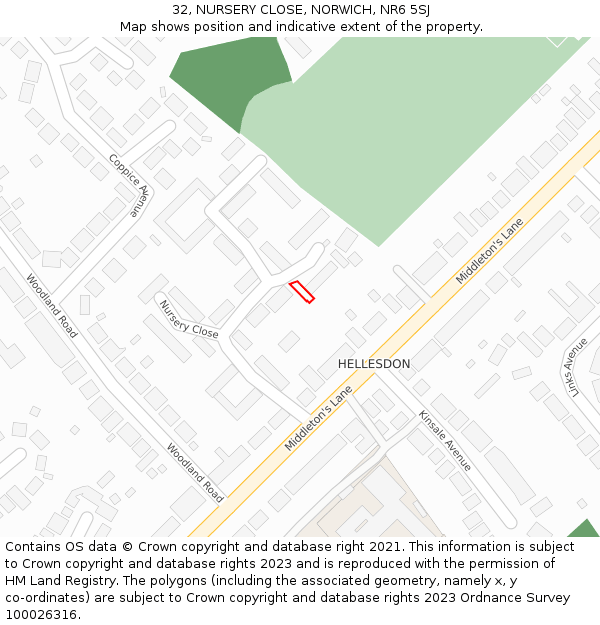 32, NURSERY CLOSE, NORWICH, NR6 5SJ: Location map and indicative extent of plot