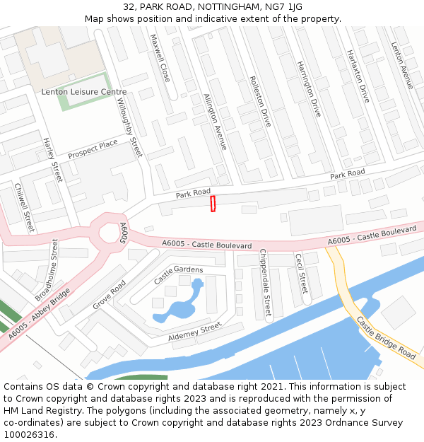32, PARK ROAD, NOTTINGHAM, NG7 1JG: Location map and indicative extent of plot