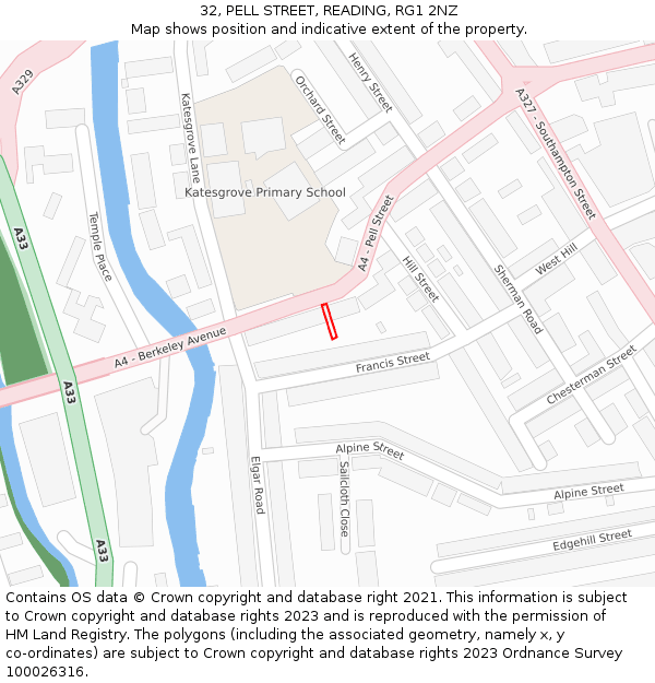 32, PELL STREET, READING, RG1 2NZ: Location map and indicative extent of plot