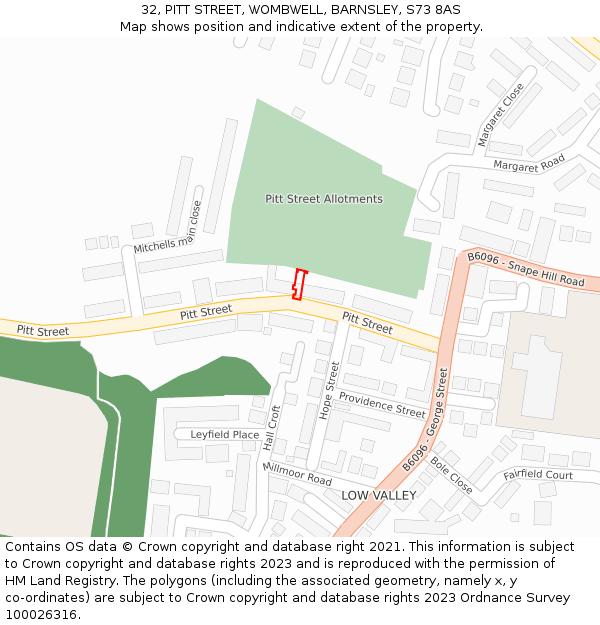 32, PITT STREET, WOMBWELL, BARNSLEY, S73 8AS: Location map and indicative extent of plot