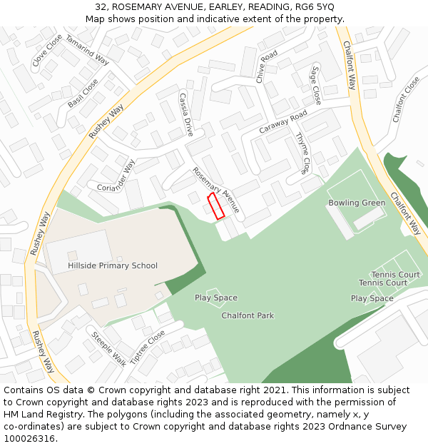 32, ROSEMARY AVENUE, EARLEY, READING, RG6 5YQ: Location map and indicative extent of plot