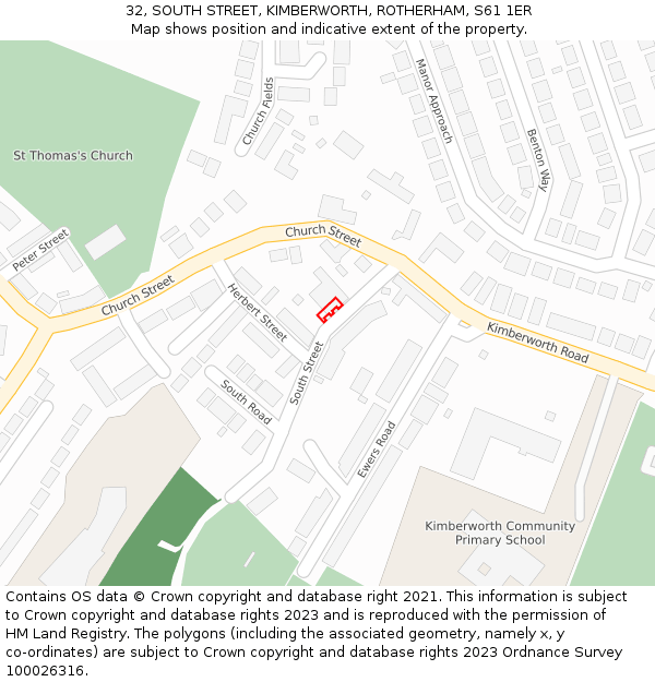 32, SOUTH STREET, KIMBERWORTH, ROTHERHAM, S61 1ER: Location map and indicative extent of plot
