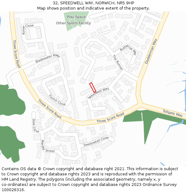 32, SPEEDWELL WAY, NORWICH, NR5 9HP: Location map and indicative extent of plot