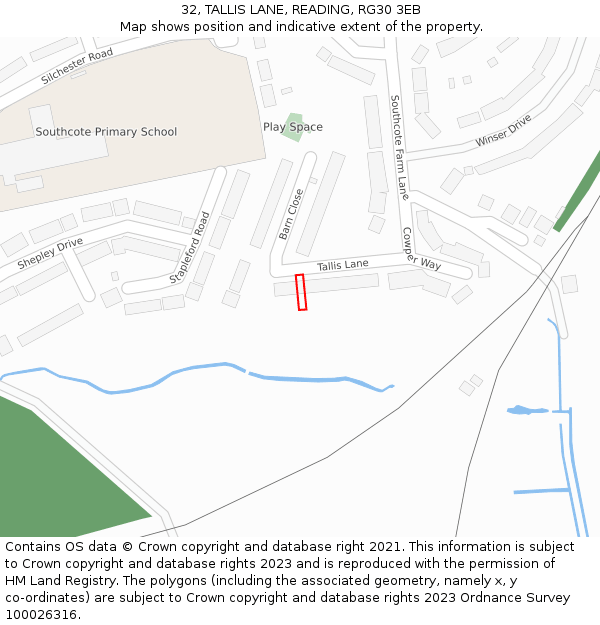 32, TALLIS LANE, READING, RG30 3EB: Location map and indicative extent of plot