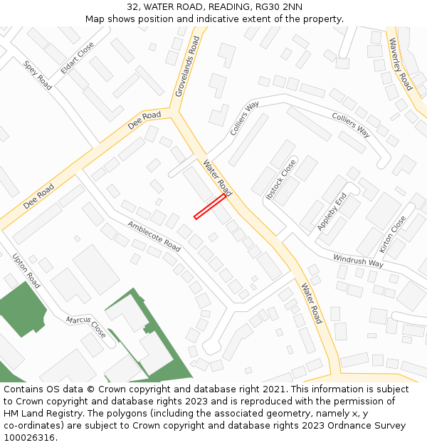 32, WATER ROAD, READING, RG30 2NN: Location map and indicative extent of plot
