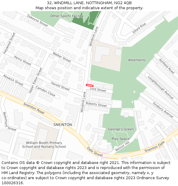 32, WINDMILL LANE, NOTTINGHAM, NG2 4QB: Location map and indicative extent of plot