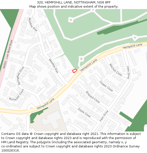 320, HEMPSHILL LANE, NOTTINGHAM, NG6 8PF: Location map and indicative extent of plot