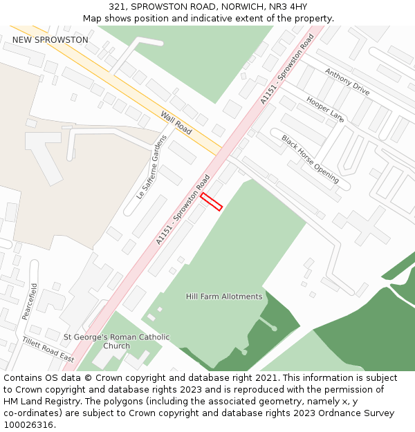 321, SPROWSTON ROAD, NORWICH, NR3 4HY: Location map and indicative extent of plot