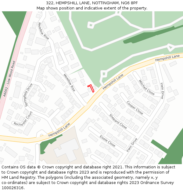 322, HEMPSHILL LANE, NOTTINGHAM, NG6 8PF: Location map and indicative extent of plot