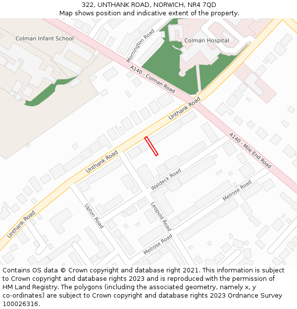 322, UNTHANK ROAD, NORWICH, NR4 7QD: Location map and indicative extent of plot